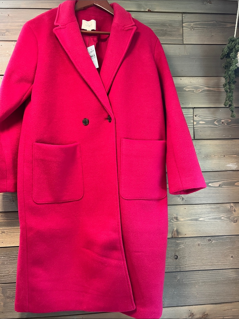 LOFT Bright Pink Double-Breasted Blend Trench Coat